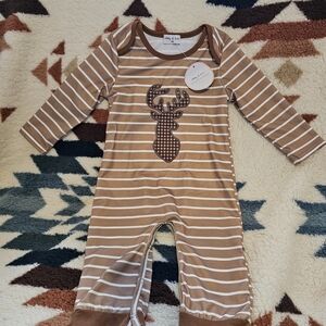 Bamboo 12 Month Deer Brown Striped Kids One Piece.